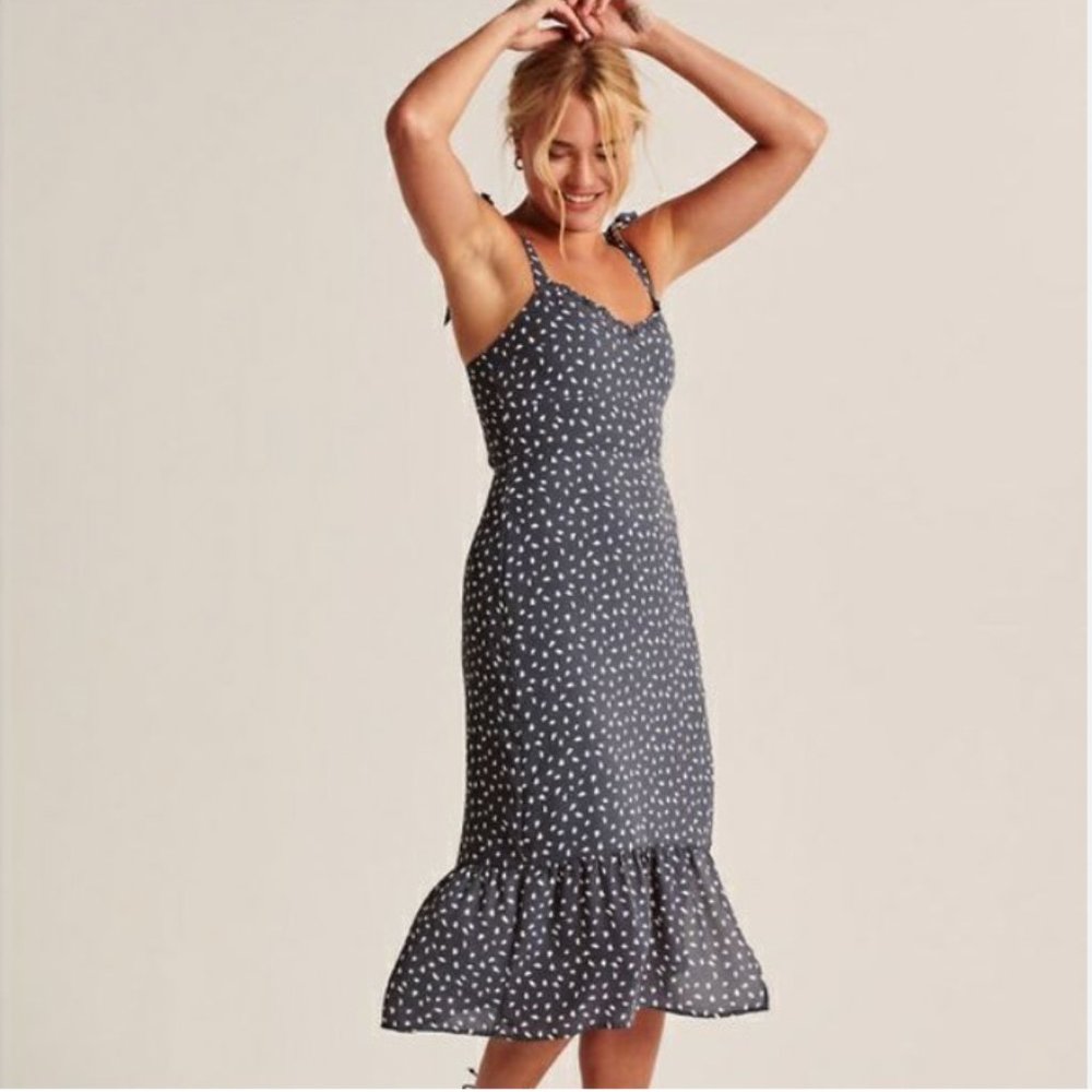 Abercrombie Tie-Shoulder Midi Dress — Blue Dot